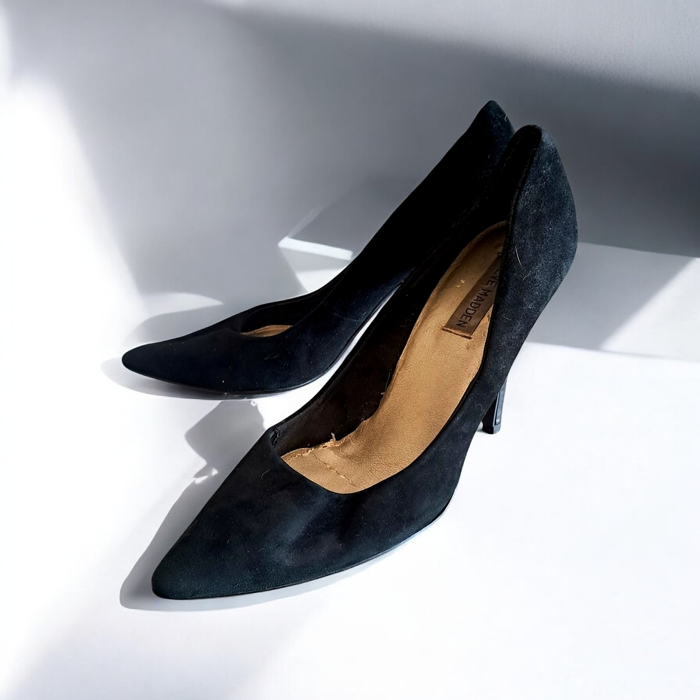 Steve Madden 9 Medium Womens Carmila Leather Women's Classic Black Heels